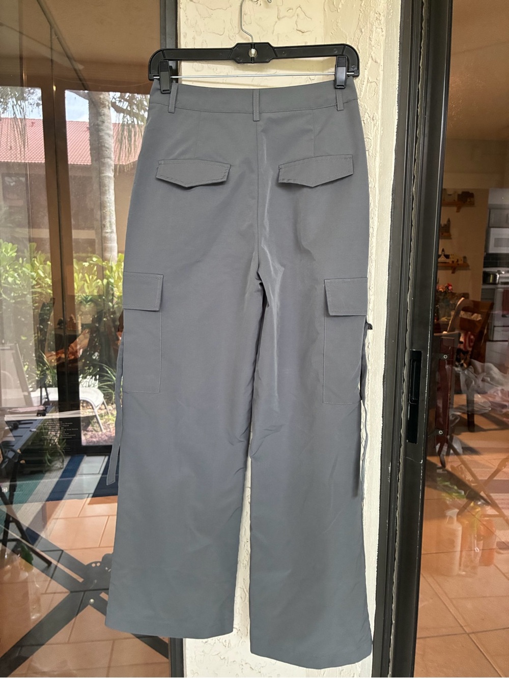 ✨ Y2K SHEIN Grey Cross-Wrap Asymmetric Waist Wide Leg Cargo Pants Small - Picture 7 of 9